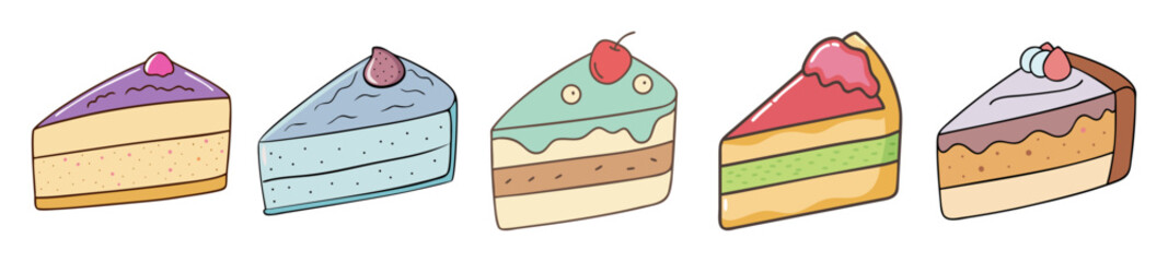 Cute Cartoon Cake Slices – Colorful and Tasty Dessert Icons

