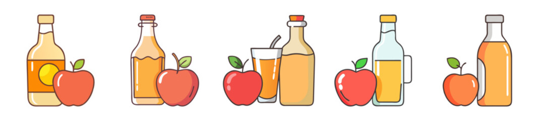 Apple Juice Bottles & Fresh Apple Icons – Healthy Drink Set