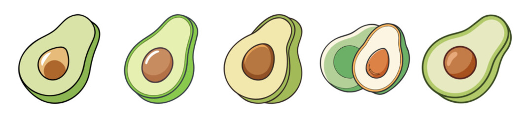 Avocado Halves Collection – Fresh Organic Fruit Icons