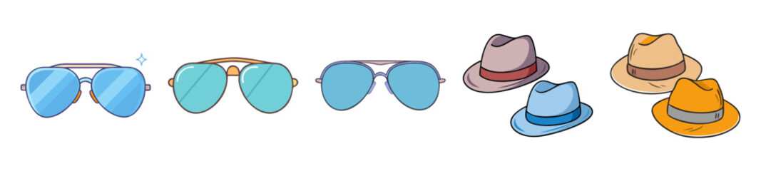 Sunglasses and Fedora Hat Icons – Stylish Summer Accessories