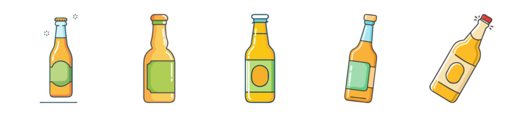 Beer Bottles Illustration Set – Refreshing Alcoholic Beverage Icons
