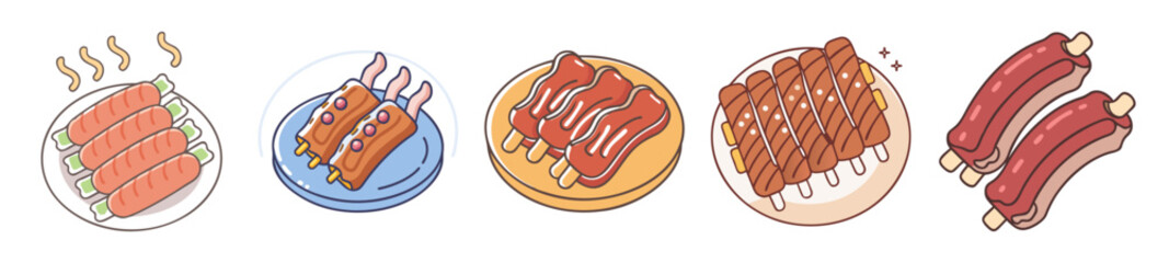 Grilled Meat Icons – Delicious BBQ Ribs and Sausage Plates