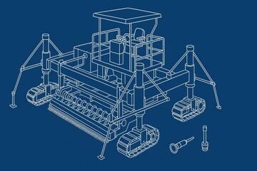 Technical blueprint of an agricultural machine with operational components.