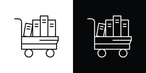 rolling knowledge icon. contain book cart representing library, learning access thin line style icon symbol sign for your app web. vector illustration