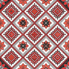 Traditional Red & White Ukrainian Embroidery Pattern.