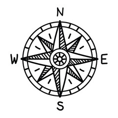 compass rose vector, doodle hand drawn style