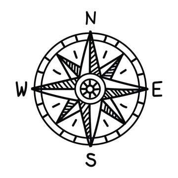 compass rose vector, doodle hand drawn style
