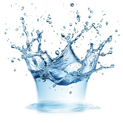 Dynamic high speed water splash and crown on white background with droplets