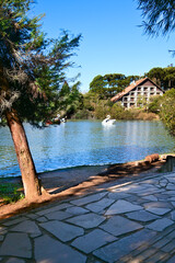 View of Lago Negro in Gramado at night, Rio Grande do Sul, Brazil