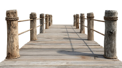 Fototapeta premium Wooden Pier with Rope Railing on Transparent Backdrop