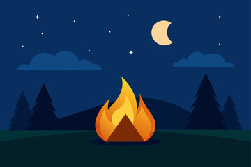 campfire under twilight sky