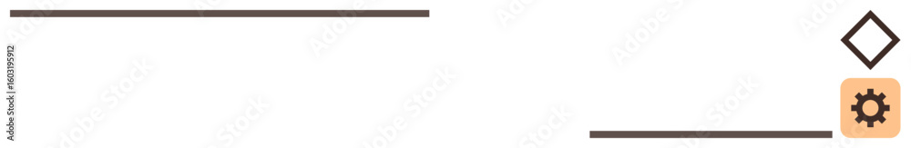 Poster gear icon and diamond shape connected by horizontal lines representing workflow or process steps. id