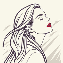 Serene Woman with Long Hair and Red Lips