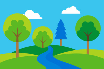 summer trees and blue stream