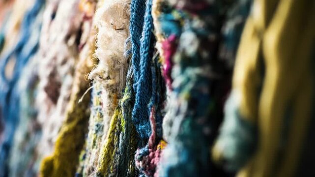 A high-angle view of a tangled mess of yarn, often used for crafting and knitting