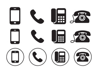 Collection of black telephone icons and smartphone icons