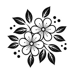 Elegant floral design featuring two stylized flowers with leaves and dots rendered in a clean black and white vector illustration for versatile creative applications