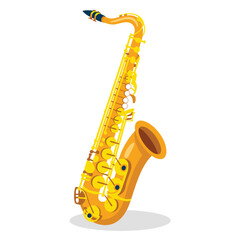 Naklejka premium Cartoon yellow saxophone with musical notes