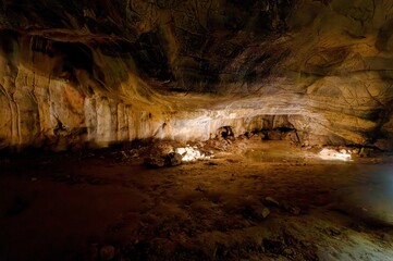 Interior View of Katerinska Cave in Moravian Karst  Limestone Formations and Stalactites, Czech Republic