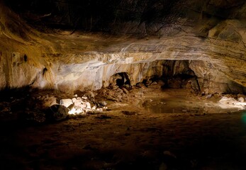 Interior View of Katerinska Cave in Moravian Karst  Limestone Formations and Stalactites, Czech Republic