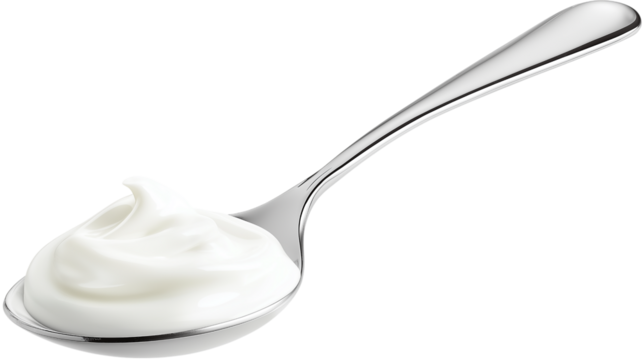 Spoonful of Creamy White Yogurt on Transparent Backdrop