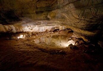 Interior View of Katerinska Cave in Moravian Karst  Limestone Formations and Stalactites, Czech Republic
