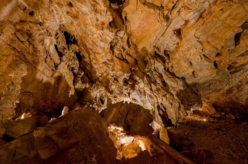 Interior View of Katerinska Cave in Moravian Karst  Limestone Formations and Stalactites, Czech Republic