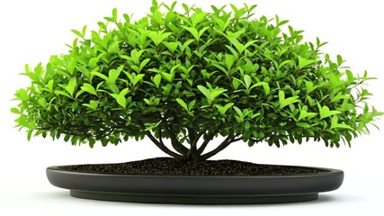 Lush green bonsai tree in a minimalist pot against a white background, symbolizing tranquility - Powered by Adobe