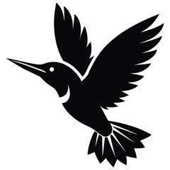 Stylized Hummingbird Silhouette. Elegant, Graceful Flight, Vector Art, Monochrome Design