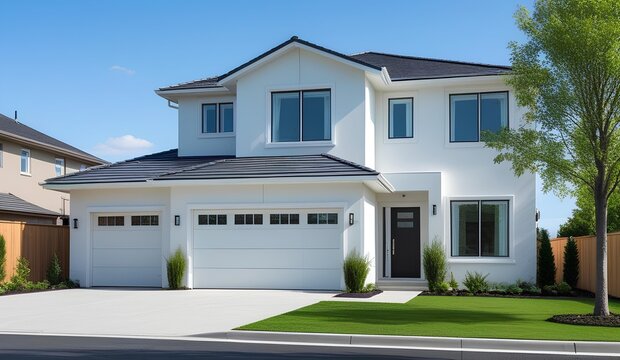  a modern, two-story family home with a sleek, contemporary design