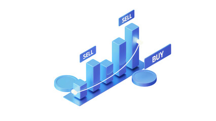 Invest wisely with trending stocks and financial growth on a modern isometric chart showing upward direction