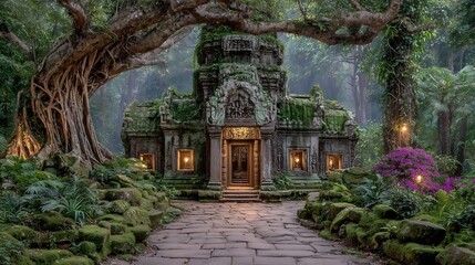 Ancient Temple Enveloped by Lush Jungle