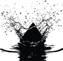 Black-and-White Vector Illustration of Pyramid Dropping into Water – 1-Item Motion & Symbol Silhouette