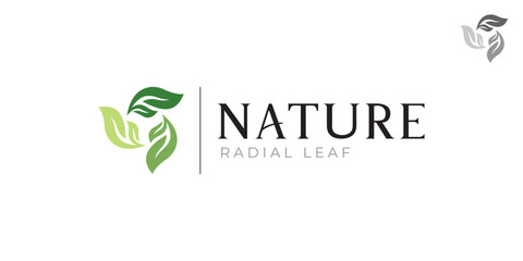 Nature logo with three-leaf radial repeat pattern in modern style flat vector design