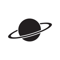 A sleek  minimalist black and white icon depicting a simple  stylized planet with rings  representing space exploration  astronomy  and the wonders of the cosmos