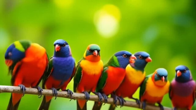 Colorful birds perched on a gir in a natural setting, birds, gir, perched, colorful, wildlife, nature, feathers, habitat, branch