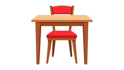 Wooden Desk and Red Chair Illustration for Workspace and Furniture Concepts