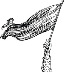 Black-and-White Vector Illustration of Flag-Holding Hand – 1-Item Gesture & Symbol Silhouette