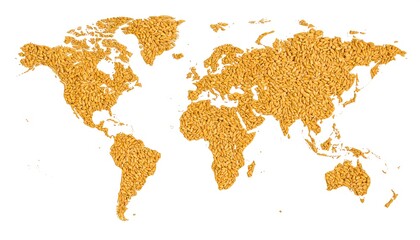World map crafted from seeds illustrating global agriculture and food distribution