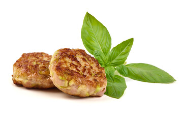 Grilled meatballs with Basil, isolated on white background