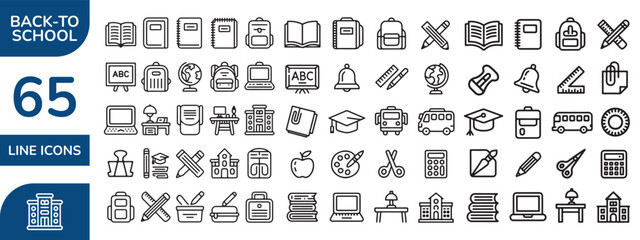 Minimalist Vector Line Icons Set for School, Education & Learning Tools, line art back to school