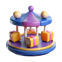 Colorful 3d rendered carousel toy with gift boxes isolated on transparent background