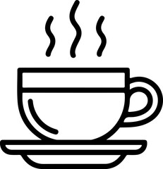 Simple line art illustration of a steaming cup of coffee on a saucer