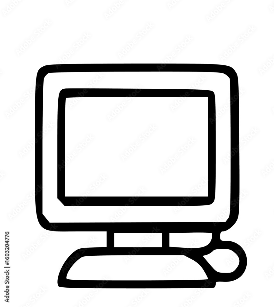 Poster simple line drawing of a desktop computer with monitor and mouse.