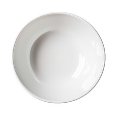 Empty white bowl on a white background in overhead shot for culinary and food concept