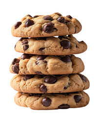 Stacked Chocolate Chip Cookies on Clear Background