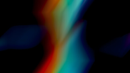 Abstract black background with a vibrant, colorful light streak resembling a rainbow prism effect, suitable for modern design