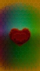 Heart shape pattern behind hexagon grid on colored geometric background