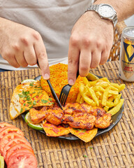 Chicken Shish Tawook with Rice and Fires