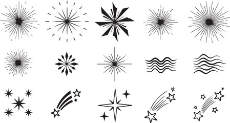 Obraz premium Collection of hand drawn starbursts and sparkles isolated on transparent background